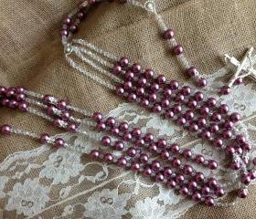 Swarovski Pearls Wedding Lasso Dark Fuchsia