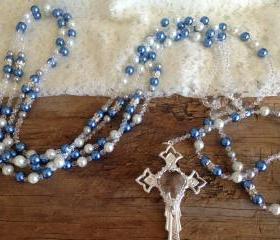 WEDDING LASSO ' Wedding By The Sea' White and blue Crystal Pearls